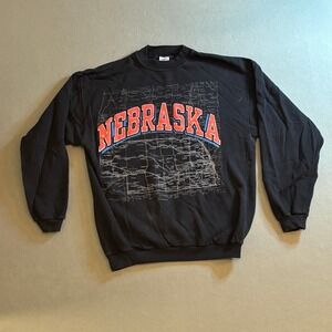 VTG Sun Sportswear Nebraska Map Graphic Sweatshirt Black XL Crewneck